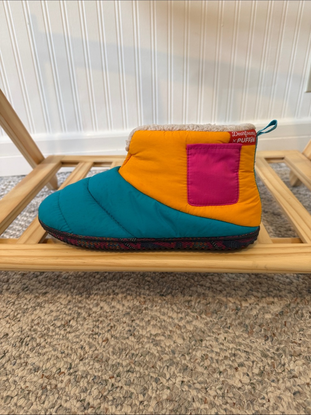 Dearfoams x PUFFIN colorblock multicolor pocket slipper M 9-10 42-43 LEFT ONLY